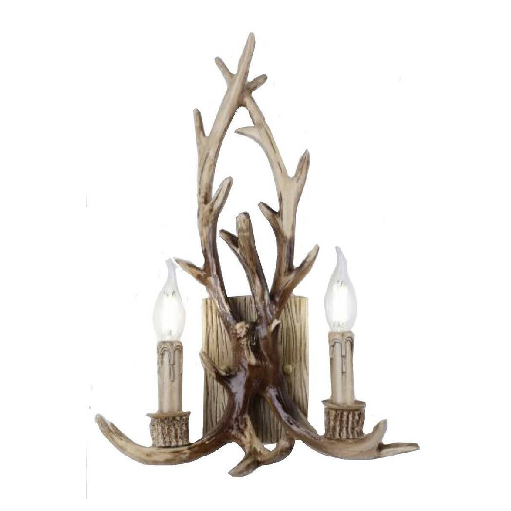 foto del prodotto trade shop applique country a forma di corna di cervo lampada muro retro 2 portalampada e45 marrone