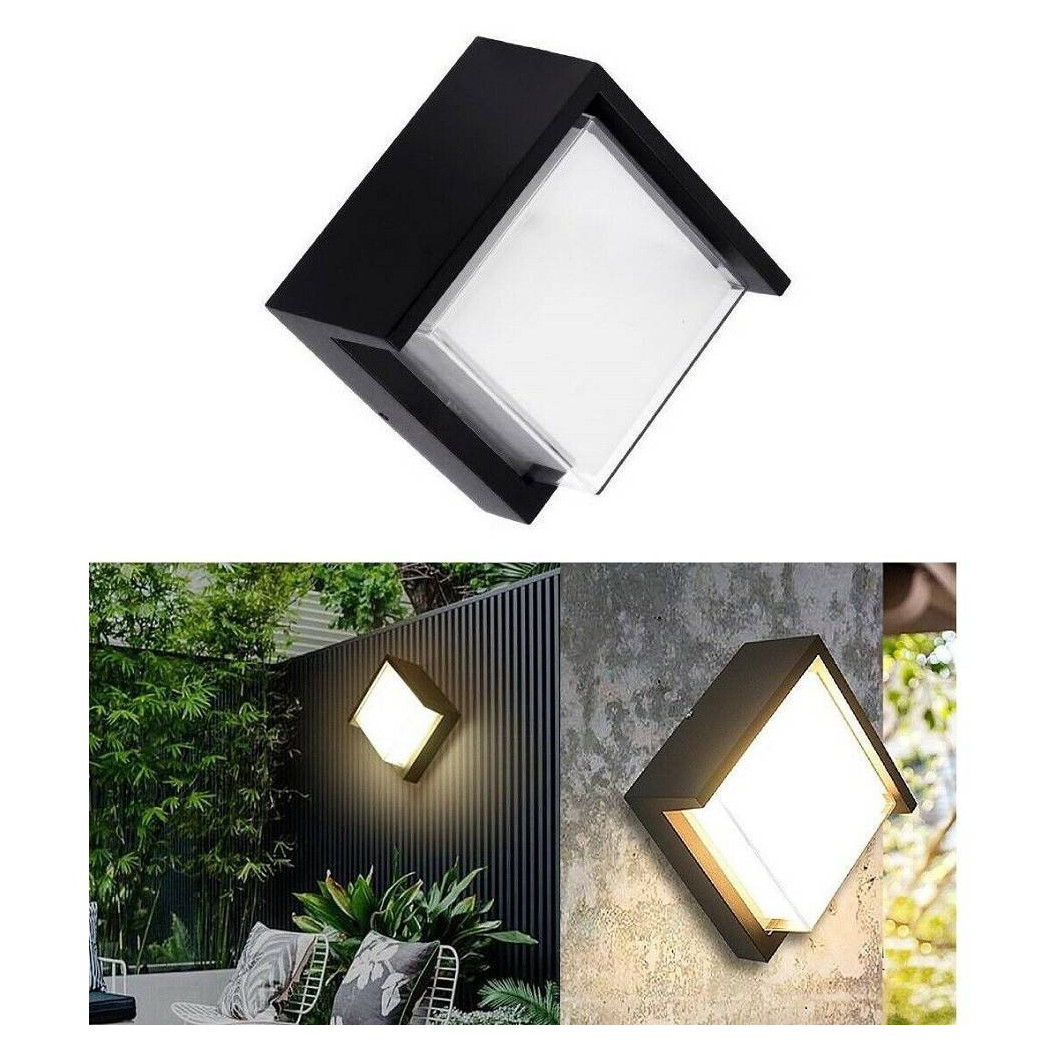 foto del prodotto trade shop applique da esterno e interno lampada moderna per parete quadra ip65 faretto 12w 