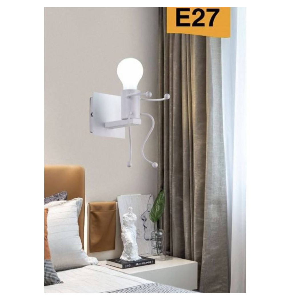 foto del prodotto trade shop applique da parete decorativo forma di omino seduto in metallo attacco e27 aq51 bianco