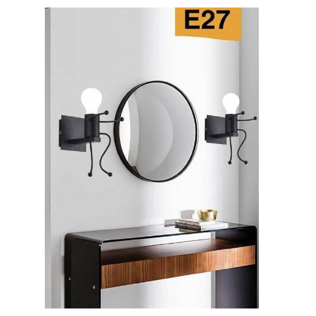 foto del prodotto trade shop applique da parete decorativo forma di omino seduto in metallo attacco e27 aq51 nero