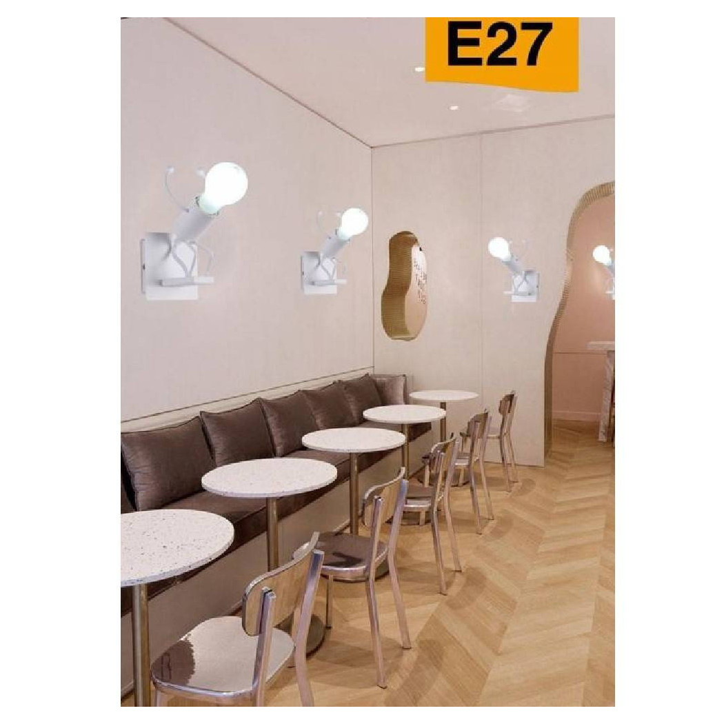 foto del prodotto trade shop applique da parete decorativo forma omino che salta in metallo attacco e27 aq50 bianco