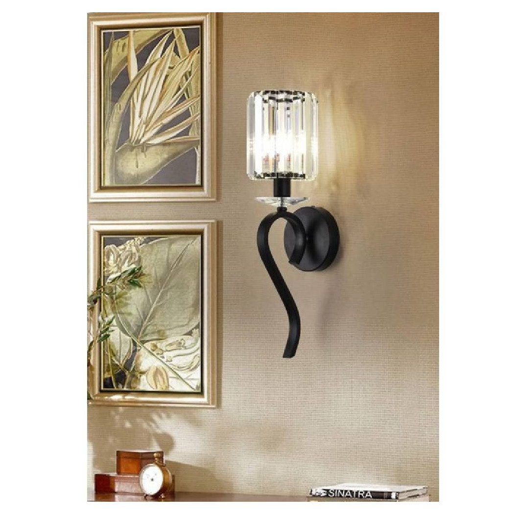 foto del prodotto trade shop applique da parete nero attacco e14 lampada muro paralume in vetro metallo e36 1 