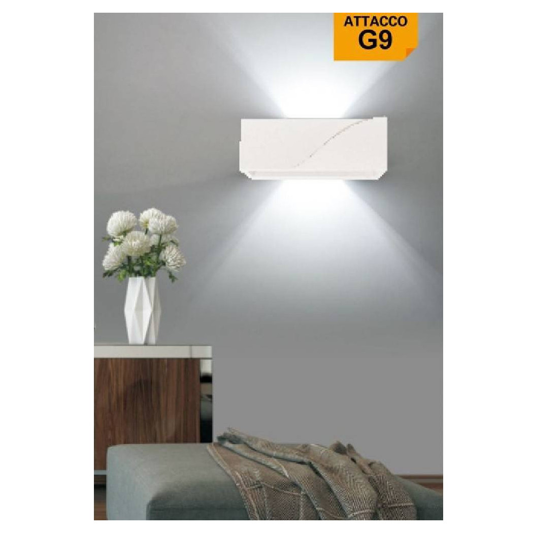 foto del prodotto trade shop applique in gesso rettangolare intaglio doppia luce led attacco g9 parete gs e78 
