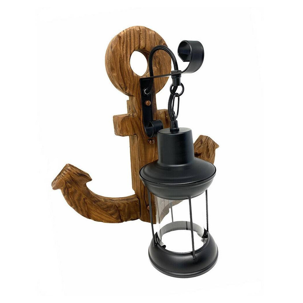 foto del prodotto trade shop applique in legno con base ad ancora lanterna country lampada industrial e27 e54 