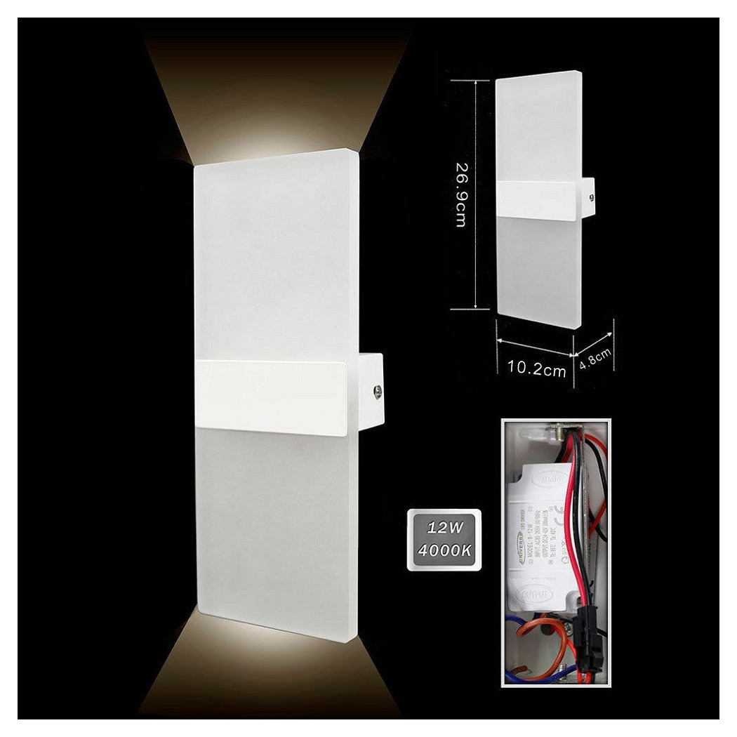 foto del prodotto trade shop applique lampada parete led 8watt doppia emissione luce 3000k 4000k 6500k e37 bianco naturale 