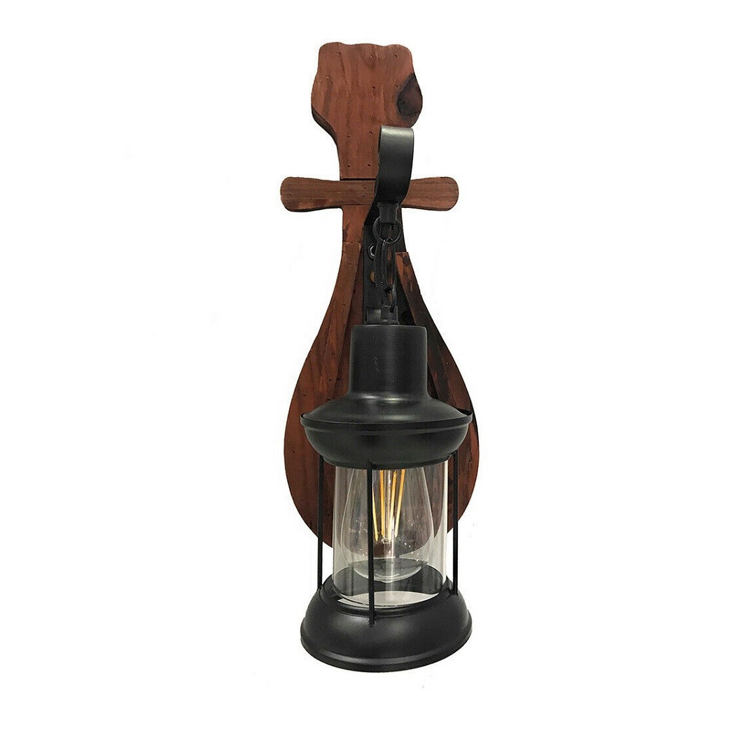 foto del prodotto trade shop applique lanterna a parete in legno stile vintage e27 lampada industriale e30 