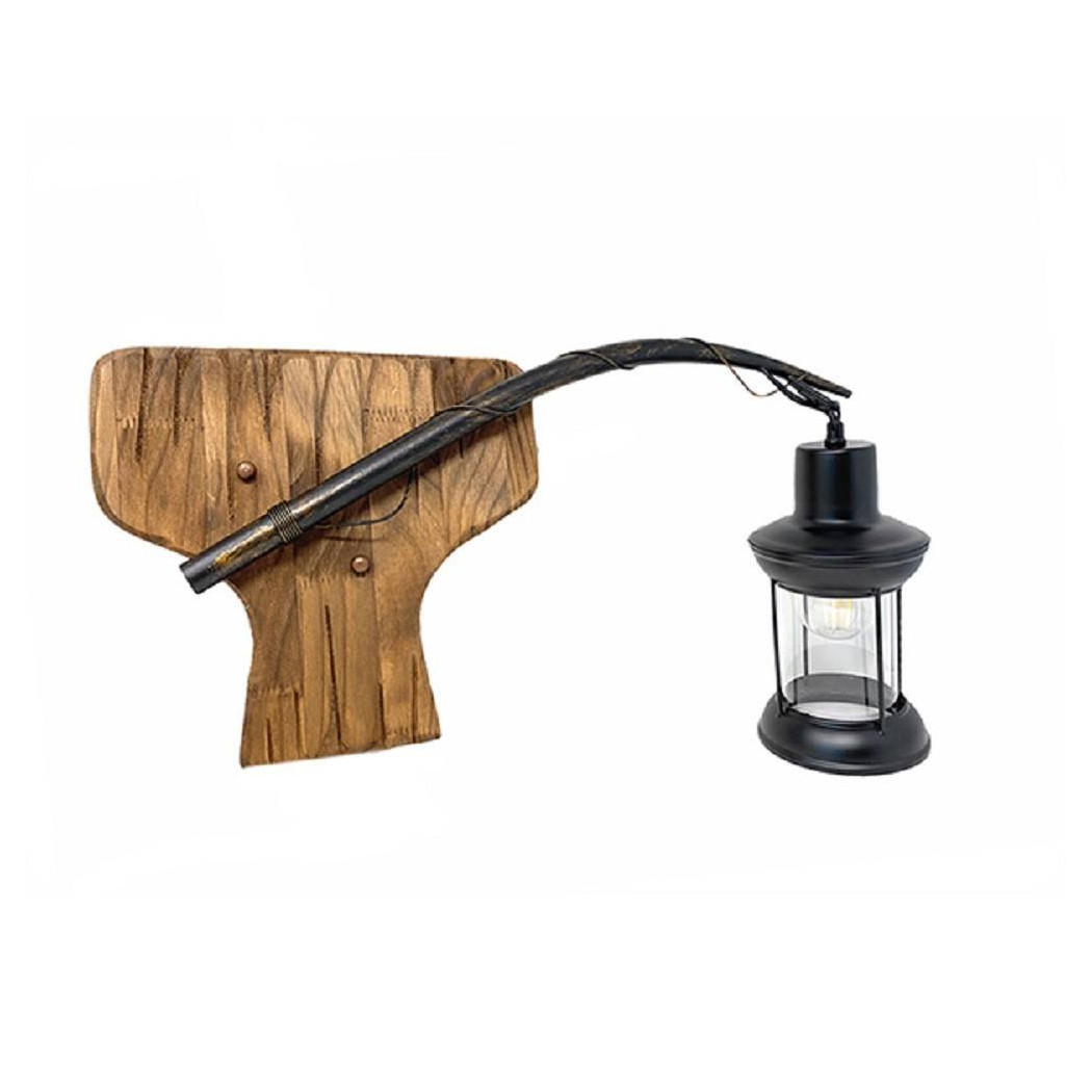 foto del prodotto trade shop applique lanterna stile industriale lampada parete legno country e27 vintage e55 
