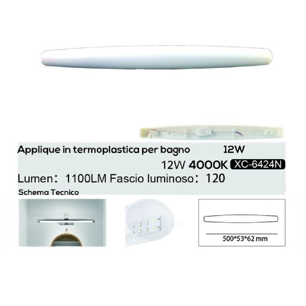 foto del prodotto trade shop applique led 12 watt ip20 per specchio bagno luce calda naturale fredda xc 6424 bianco naturale 