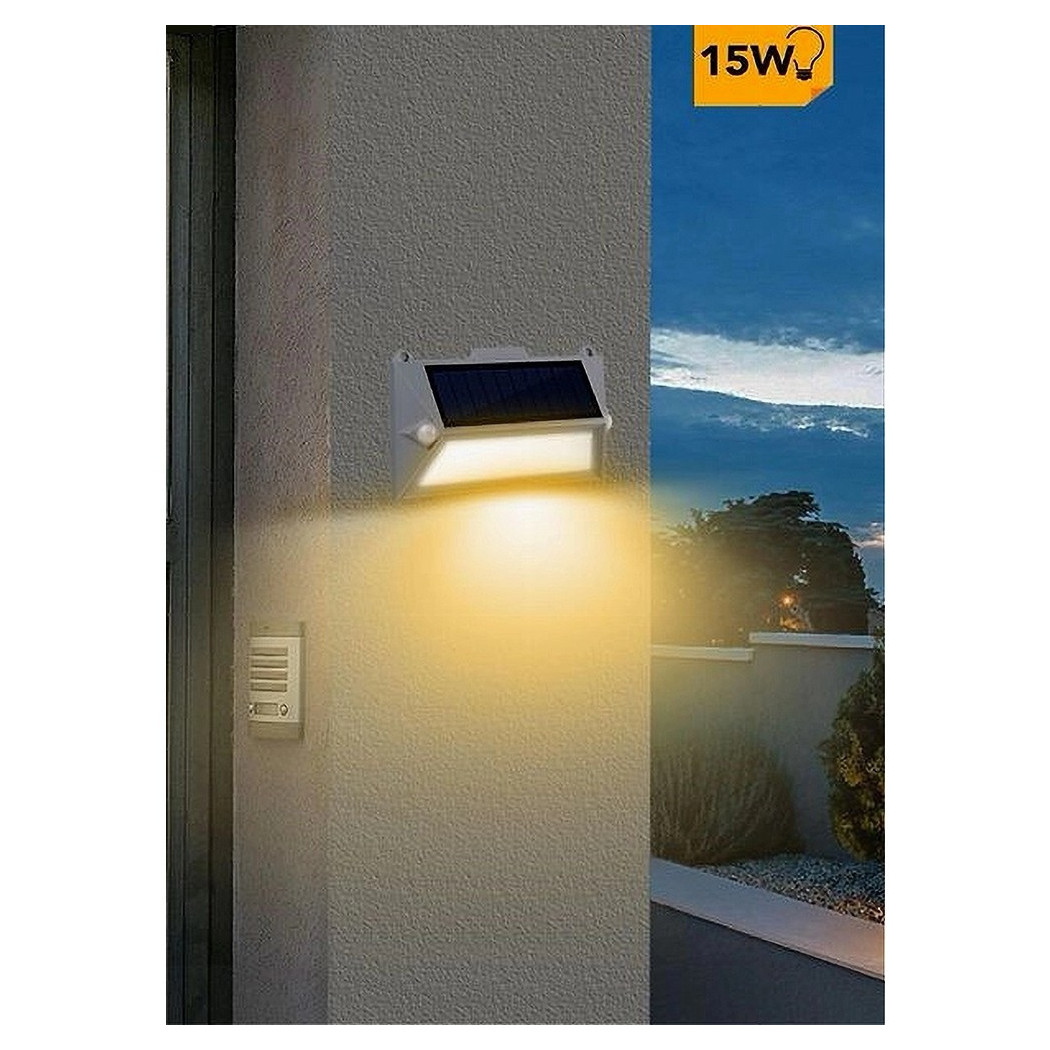 foto del prodotto trade shop applique led con pannello solare doppio sensore movimento crepuscolare yh0408 pir bianco caldo 