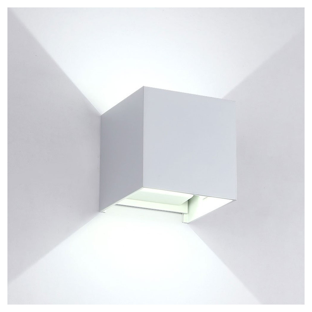 foto del prodotto trade shop applique led cubo bianco lampada da parete 5w 750lmn luce regolabile updown ip65 bianco freddo 
