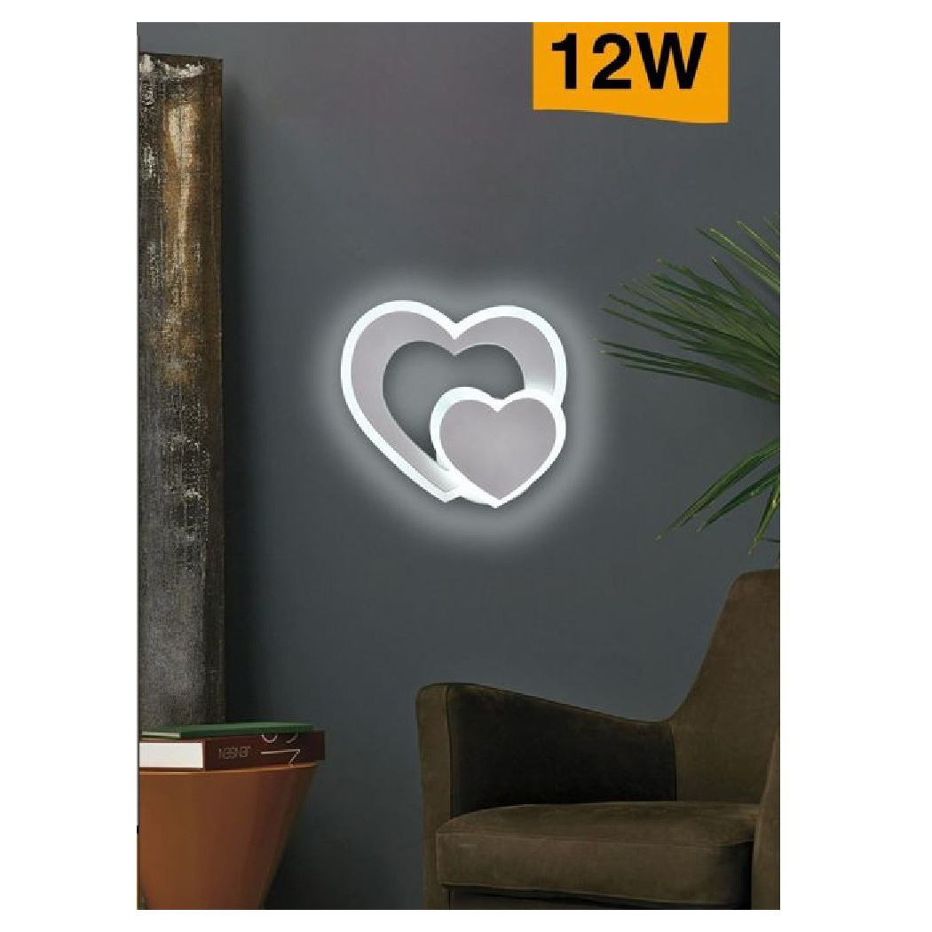 foto del prodotto trade shop applique muro led interno moderno doppio cuore 12 w luce 3000k 4000k 6500k e83 b bianco freddo 