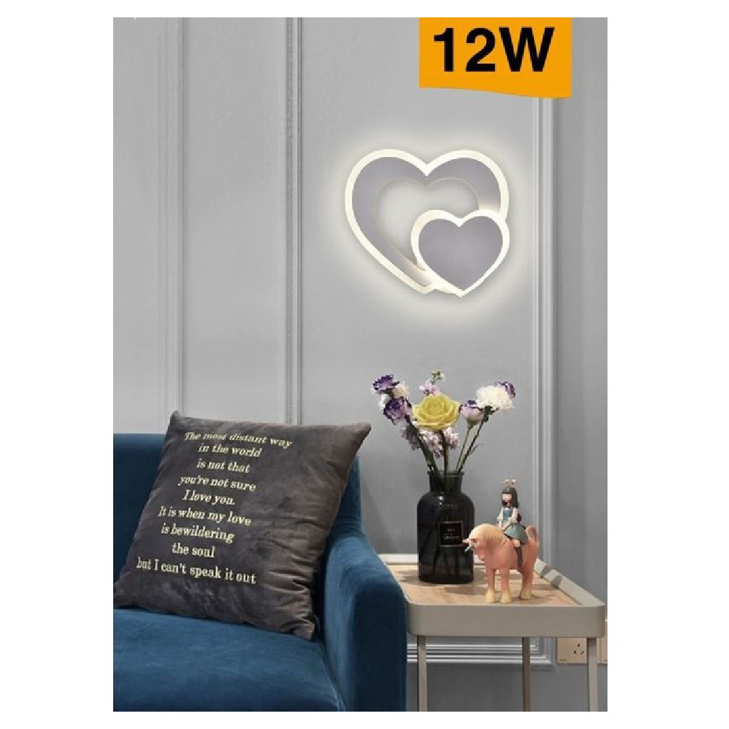 foto del prodotto trade shop applique muro led interno moderno doppio cuore 12 w luce 3000k 4000k 6500k e83 b bianco naturale 