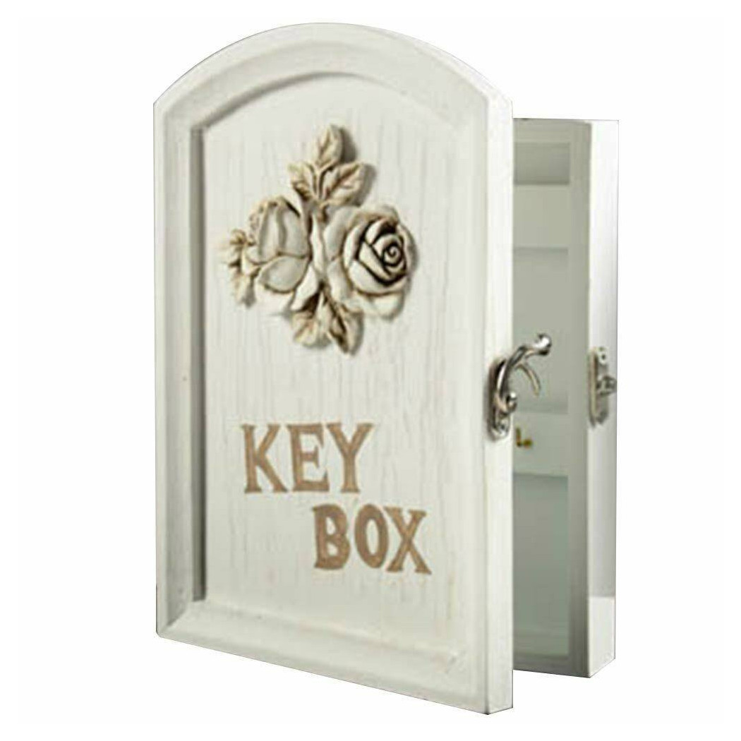 foto del prodotto trade shop armadietto cassetta portachiavi parete 6 ganci porta chiavi e anta legno rose 