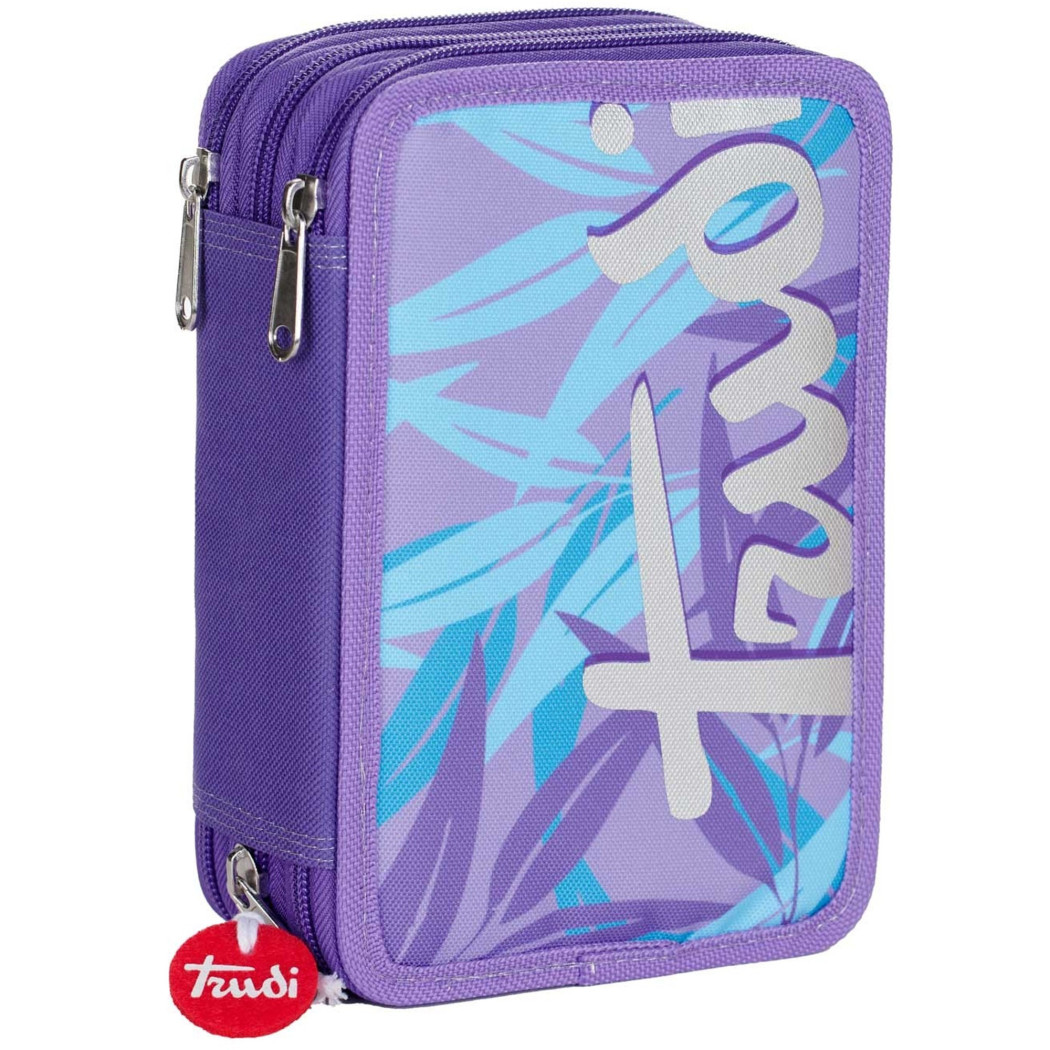 foto del prodotto trade shop astuccio scuola triplo trudi fenicottero scuola completo portapastelli viola 