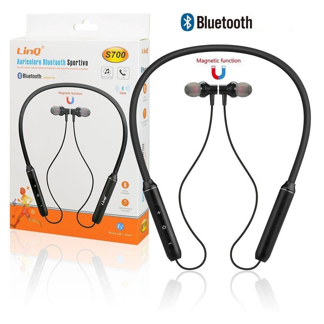 foto del prodotto trade shop auricolare cuffie bluetooth archetto collo magnetico sportive smartphone s700 
