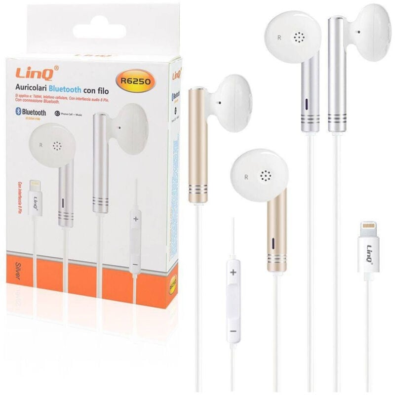 foto del prodotto trade shop auricolari stereo musica cuffie bluetooth con filo r6250 lightning 8 pin iphone 