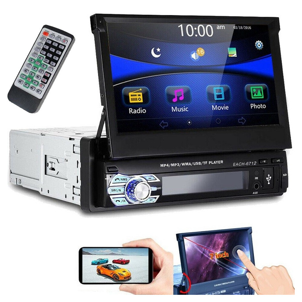 foto del prodotto trade shop autoradio 1 din con schermo a scomparsa 7 stereo auto touch bluetooth gps usb sd 