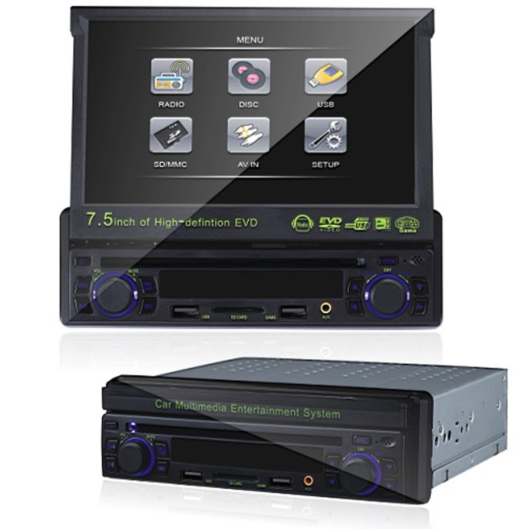 foto del prodotto trade shop autoradio dvd stereo 1 din display scomparsa 7.5 radio mp3 aux usb sd av 