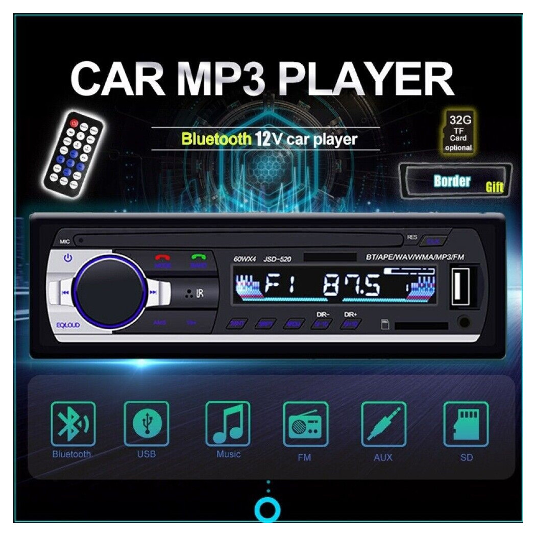 foto del prodotto trade shop autoradio lettore mp3 ca001b sistema audio auto universale 1 din bluetooth aux 