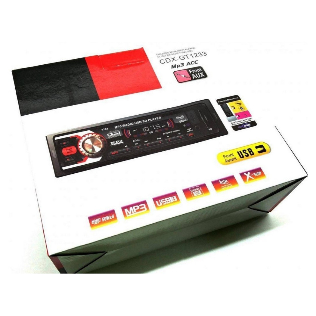 foto del prodotto trade shop autoradio stereo auto fm mp3 usb wmasd aux cdx gt 1233 4 x 50w 