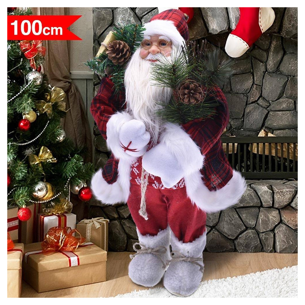 foto del prodotto trade shop babbo natale elegante 100cm in plastica vestiti in tessuto decorazione natalizia 