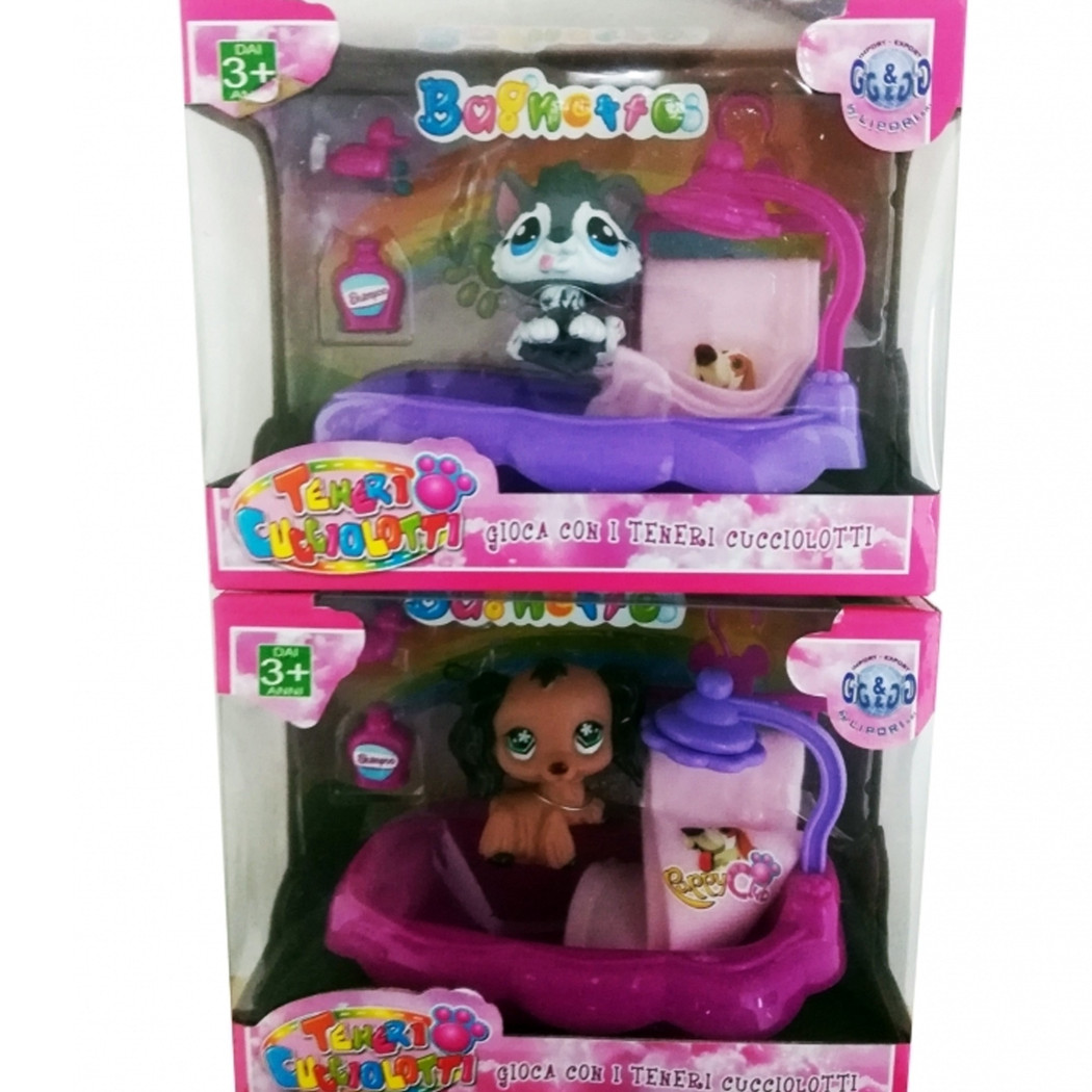 foto del prodotto trade shop bagnetto teneri cucciolotti doccia vasca shampoo asciugamano cane gioco bambini 