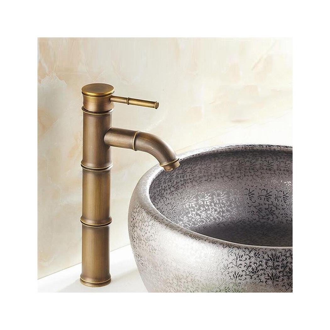 foto del prodotto trade shop bagno lavandino lavabo miscelatore rubinetto ottone antico bamboo alto 