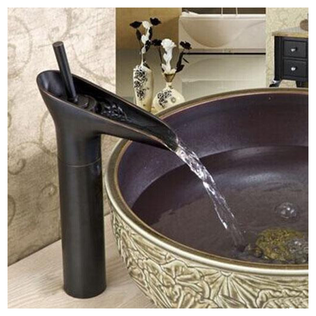 foto del prodotto trade shop bagno lavandino lavabo miscelatore rubinetto ottone nero cascata basso 