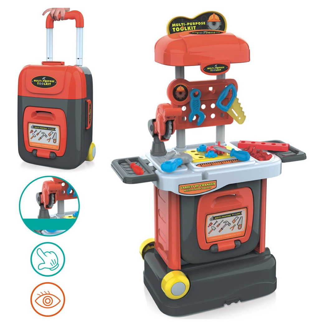 foto del prodotto trade shop banco attrezzi giocattolo bambini con sega funzionante richiudibile in trolley 