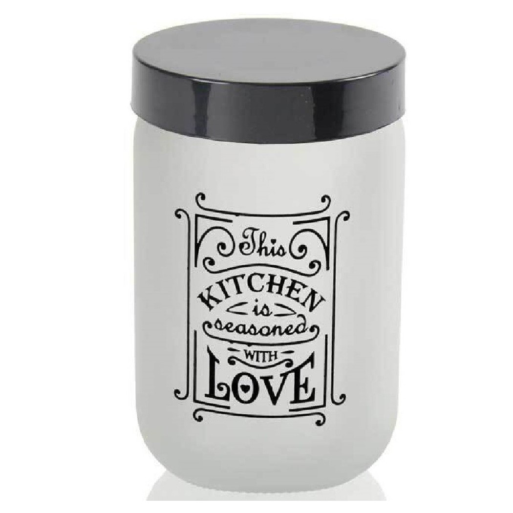 foto del prodotto trade shop barattolo contenitore vetro bianco love moderno satinato tonda 660ml 14x9cm 833458 