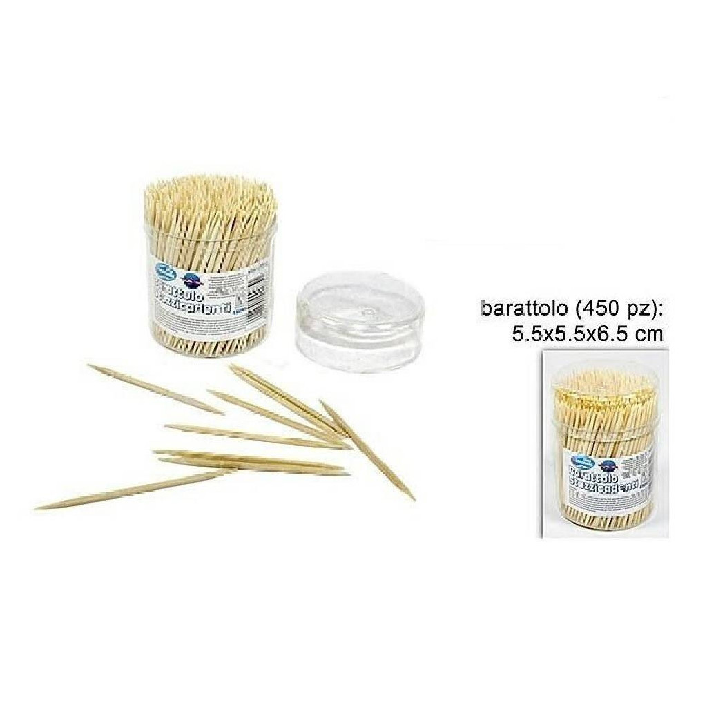 foto del prodotto trade shop barattolo da 450 pezzi stuzzicadenti in legno doppia punta cucina denti 