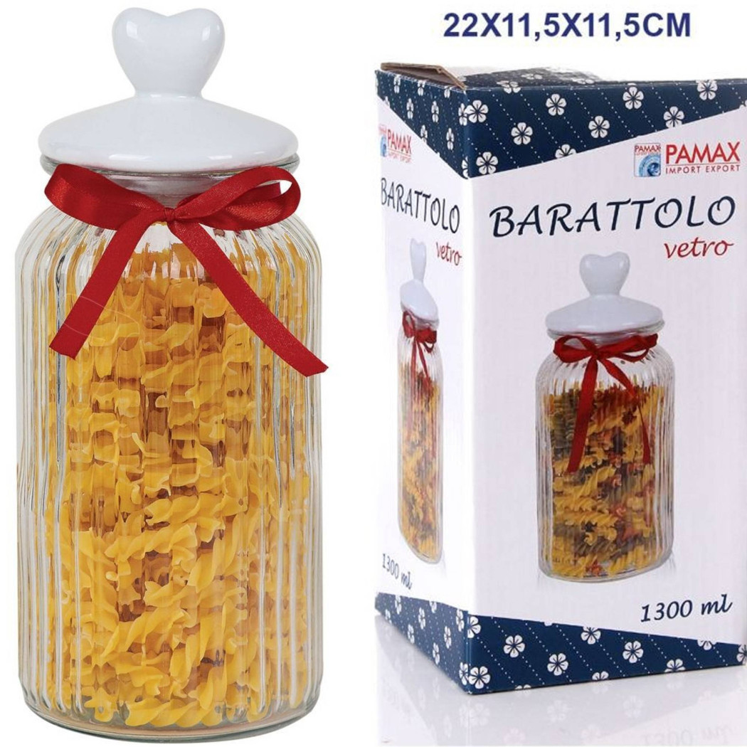 foto del prodotto trade shop barattolo in vetro con tappo coperchio in ceramica decorato cuore 1300 ml 