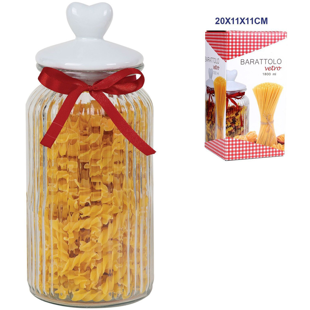 foto del prodotto trade shop barattolo in vetro con tappo coperchio in ceramica decorato cuore 1800 ml 