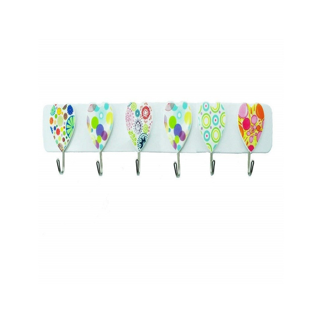 foto del prodotto trade shop barra 6 ganci acciaio cuore adesiva appendini plastica appendi tutto cucina 