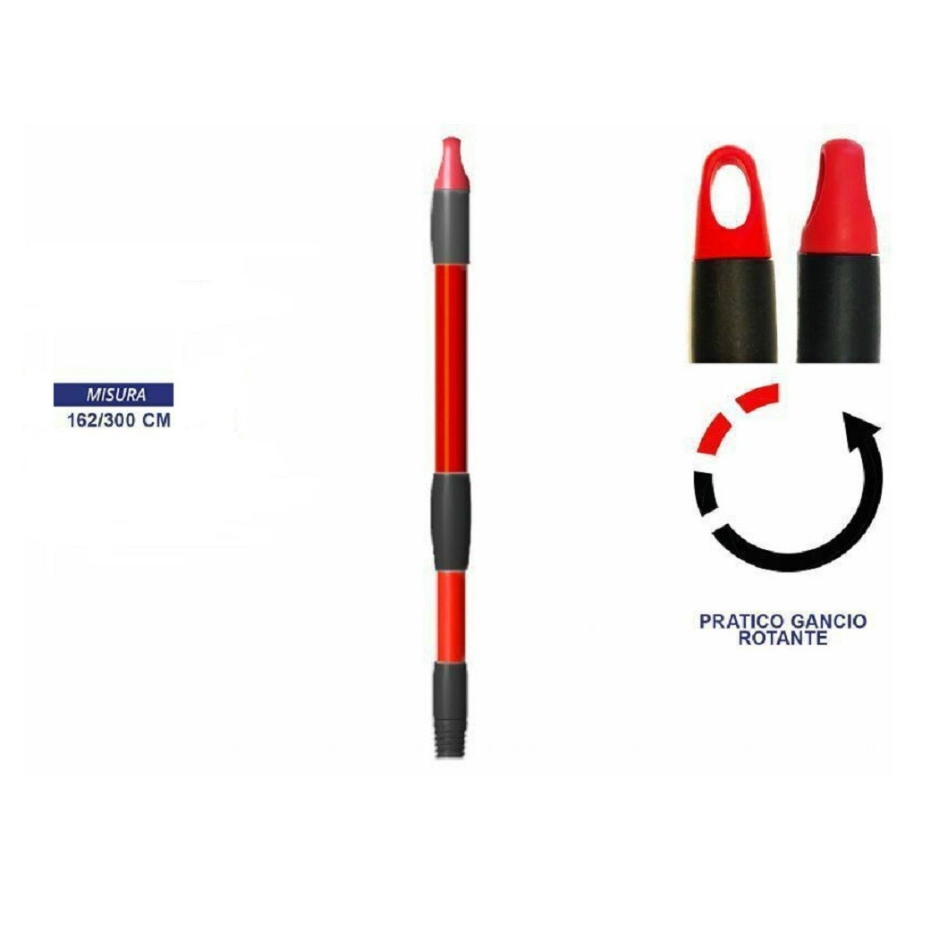 foto del prodotto trade shop bastone manico telescopico allungabile rosso 162 300cm con gancio rotante scopa 
