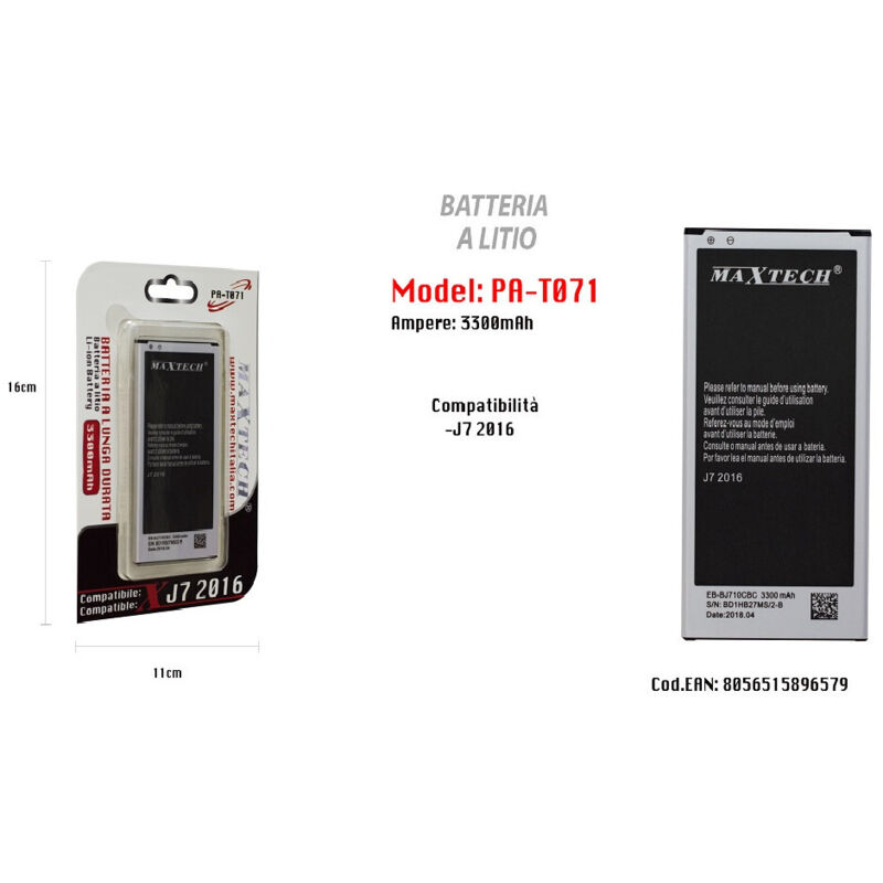 foto del prodotto trade shop batteria a litio compatibile per samsung galaxy j7 2016 3300mah maxtech pa t071 