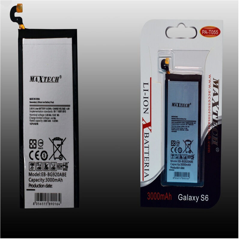 foto del prodotto trade shop batteria a litio compatibile per samsung galaxy s6 maxtech 3000 mah pa t055 