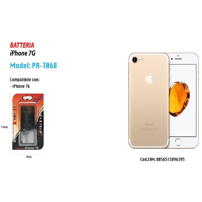 foto del prodotto trade shop batteria compatibile con iphone 7g maxtech li ion ricambio 1960mah samsung pa t068 
