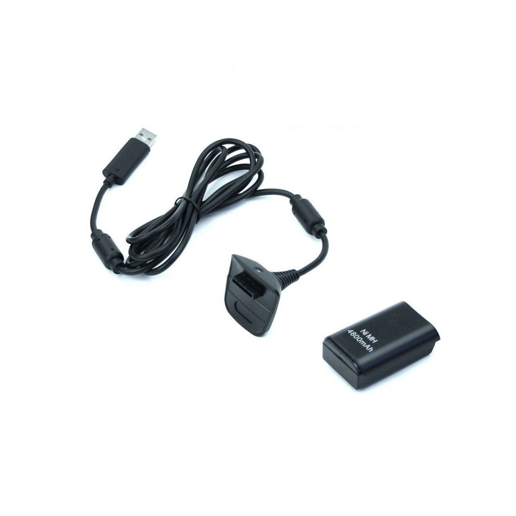 foto del prodotto trade shop batteria e cavo di ricarica per controller xbox 360 nero kit 4800mha 