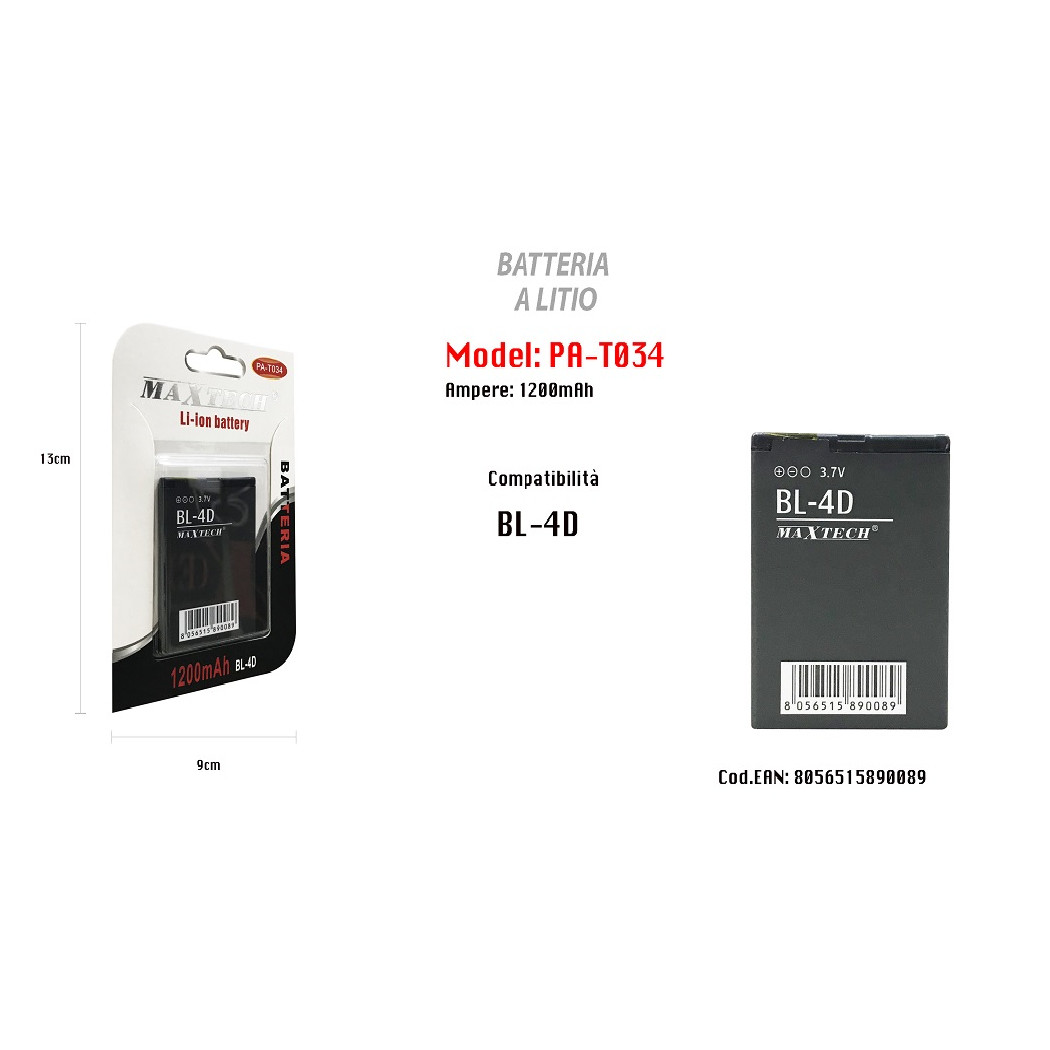 foto del prodotto trade shop batteria litio compatibile per bl 4d smartphone 1200 mah 3.7v maxtech pa t034 