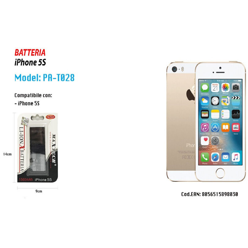 foto del prodotto trade shop batteria per iphone 5s smartphone interna di ricambio 1560mah maxtech pa t028 