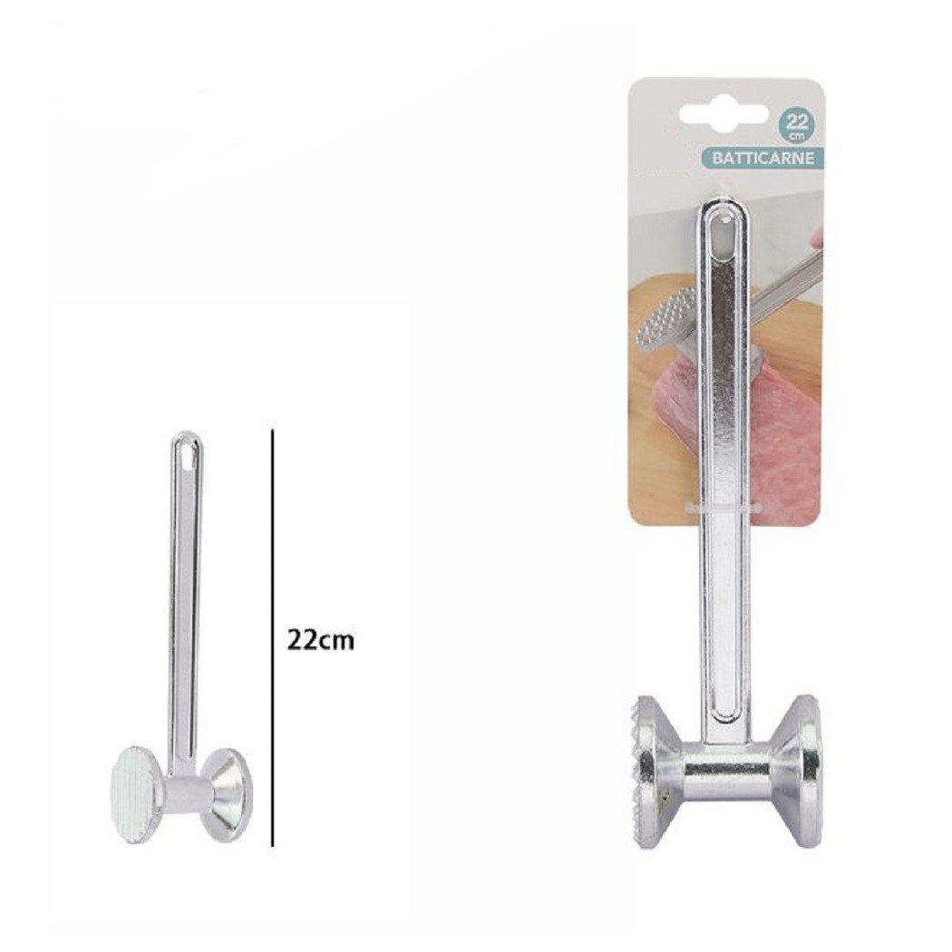 foto del prodotto trade shop batticarne a martello batti carne bistecca rotondo a doppia testa da 22 cm 74186 