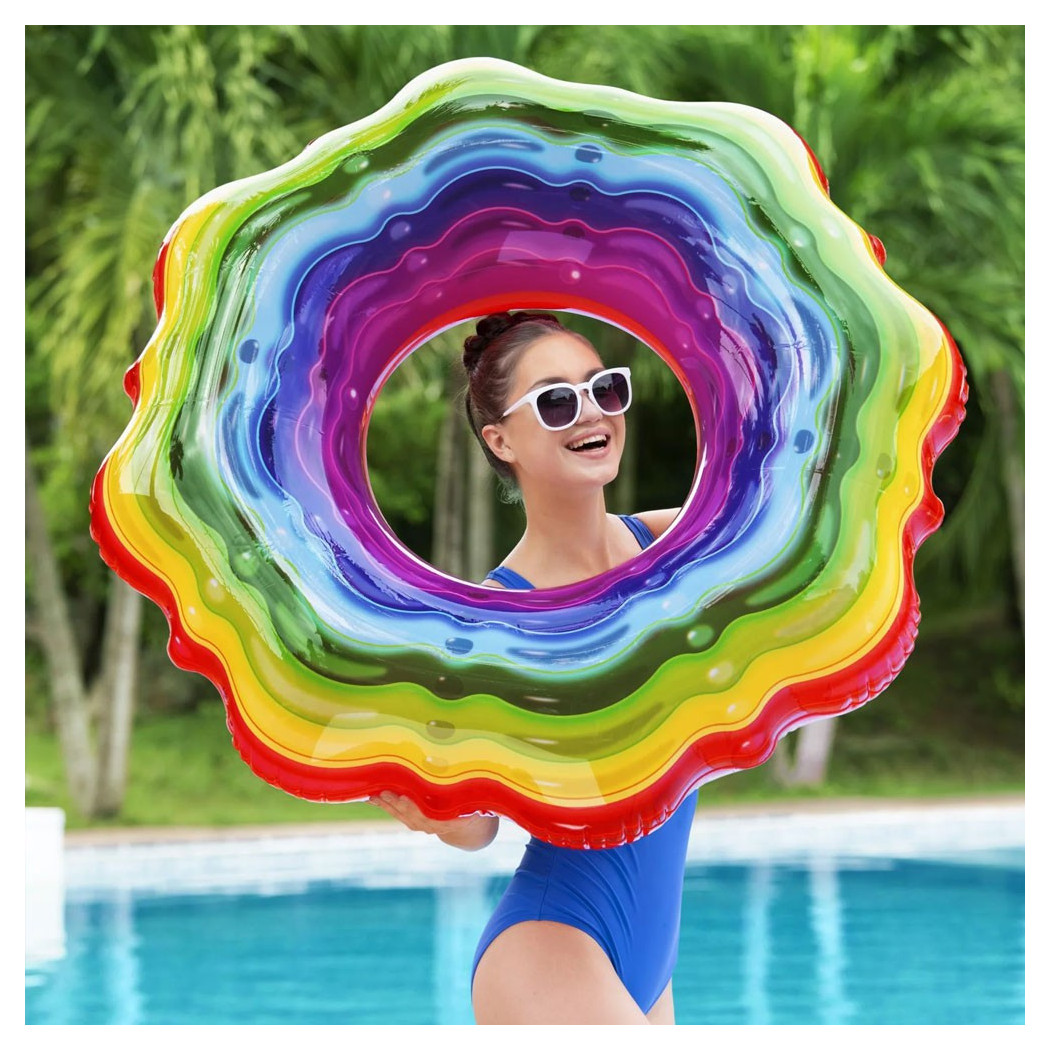foto del prodotto trade shop bestway salvagente ciambella gonfiabile rainbow arcobaleno piscina nuoto mare 