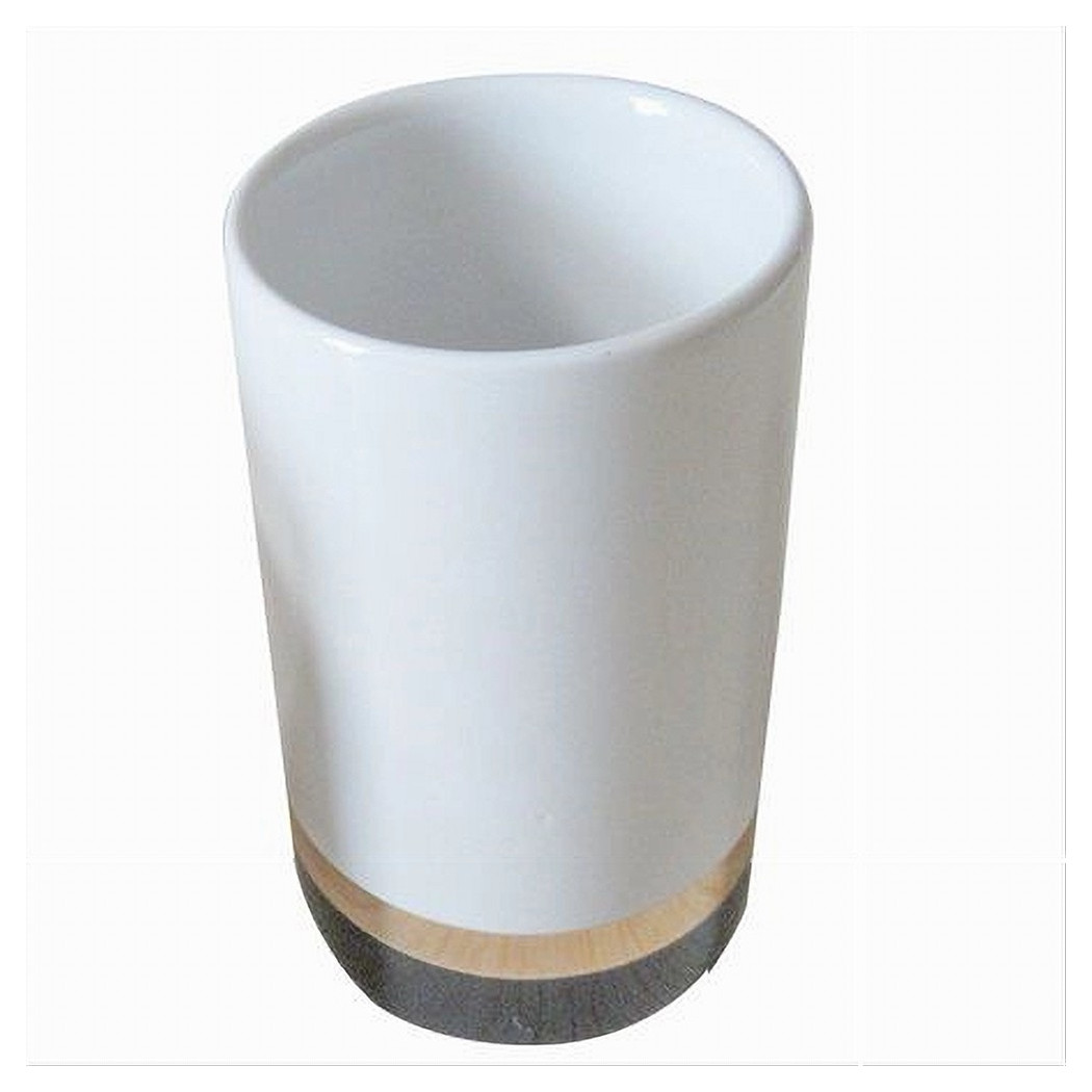 foto del prodotto trade shop bicchiere porta spazzolini bianco con riga bassa dorata nera arredo bagno 59868 
