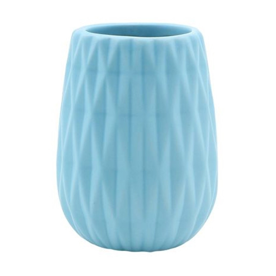 foto del prodotto trade shop bicchiere porta spazzolini colore azzurro lavorato accessori arredo bagno 79943 