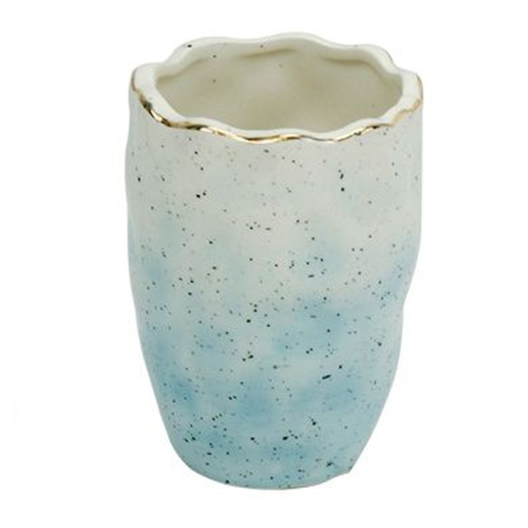 foto del prodotto trade shop bicchiere porta spazzolini dentifricio bianco azzurro effetto pietra bagno 79272 