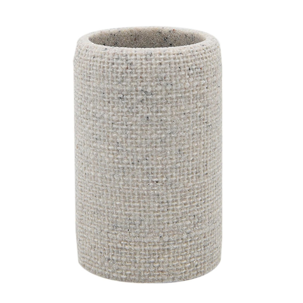 foto del prodotto trade shop bicchiere porta spazzolini dentifricio effetto tela juta intrecciato naturale bagno 87827 
