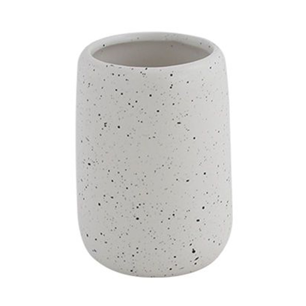 foto del prodotto trade shop bicchiere porta spazzolini in ceramica bianco effetto pietra granito bagno 87806 