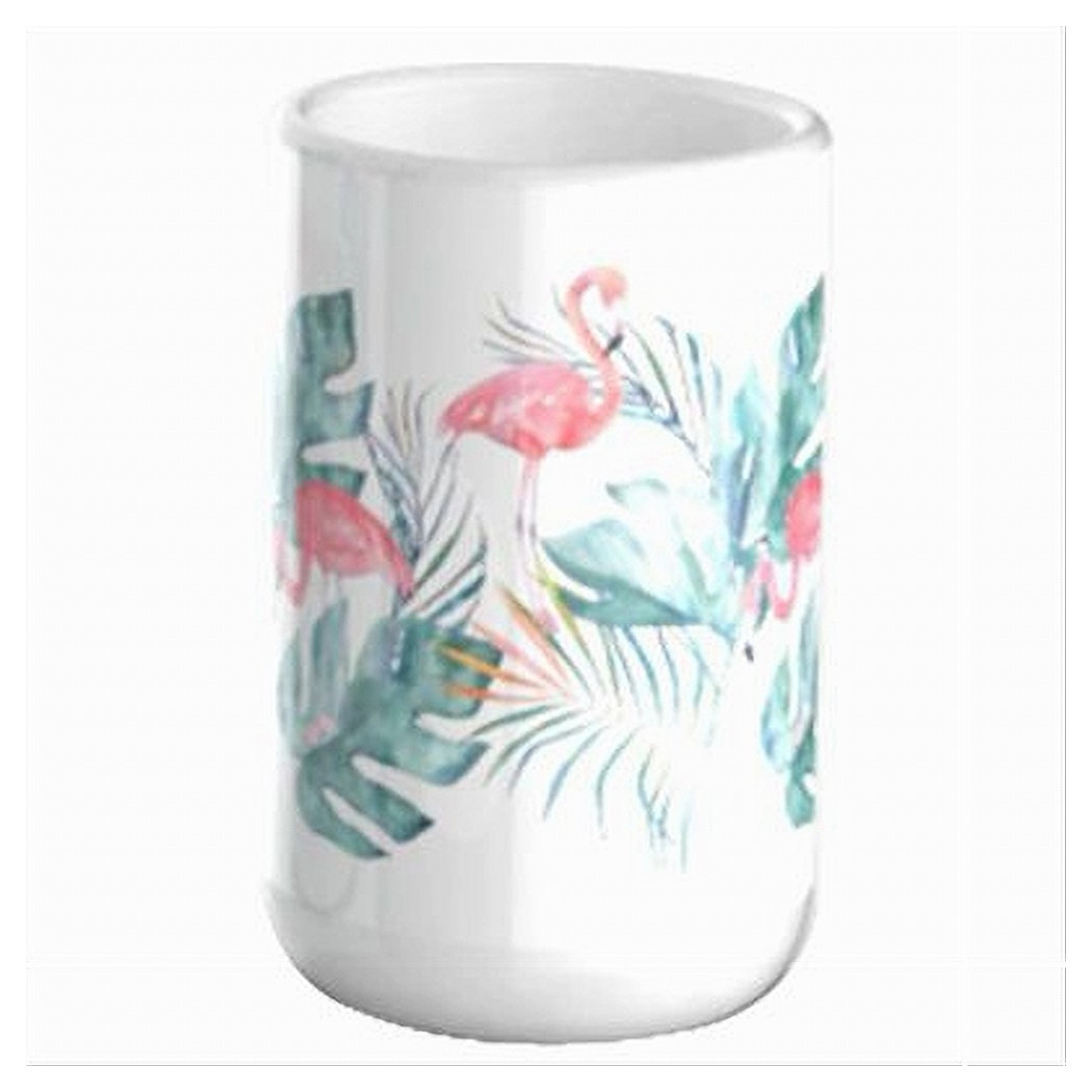 foto del prodotto trade shop bicchiere porta spazzolino con fenicotteri in ceramica accessorio da bagno 69959 