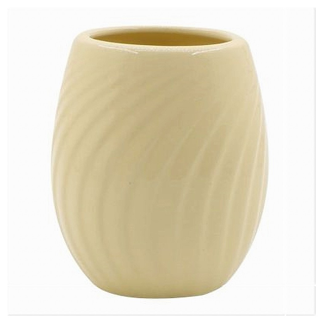 foto del prodotto trade shop bicchiere portaspazzolini in ceramica rigata gialla accessori arredo bagno 79961 